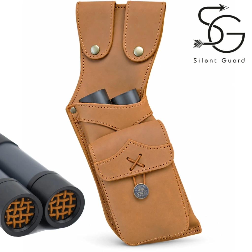 Leather quiver Ontario – with Silent Guard insert for timeless support (neon orange, RH)